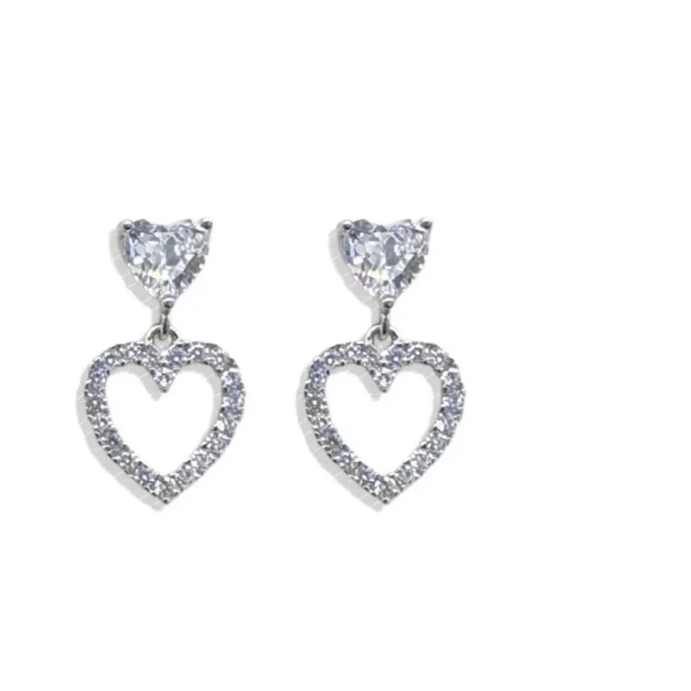 Silver Heart Drop Earrings M423